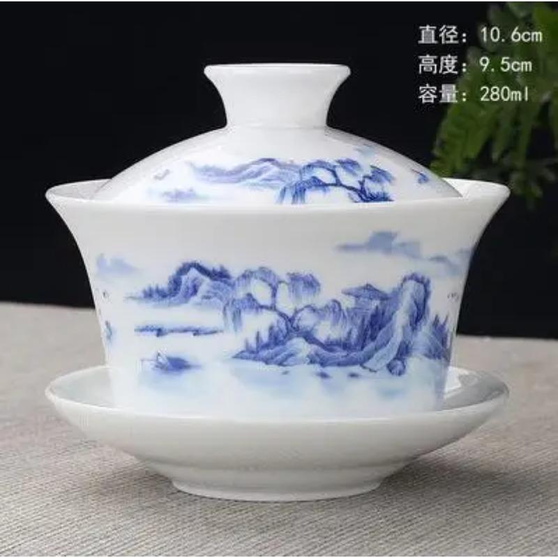 Chinese Hand Painted Kungfu Tea Set, Tureen Dehua, White Porcelain, Gaiwan, Pot Set for Travel, Fast Cup, High Quality