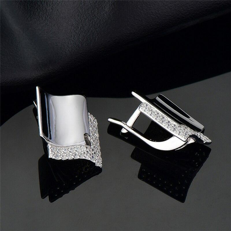 925 Sterling Silver Earrings Flag Shape Clear Zirconia Micro Pave Clip Earrings For Women Friends Gifts Fine Jewelry