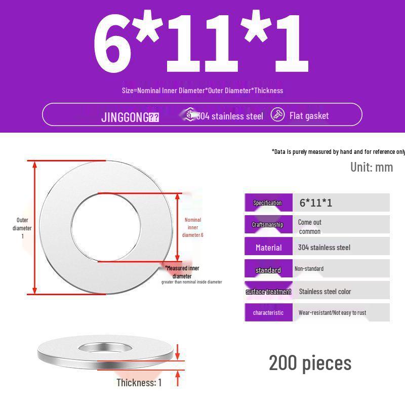 Zesílená plochá podložka/distanční kroužek z nerezové oceli 304 M4 M5 M6 M8