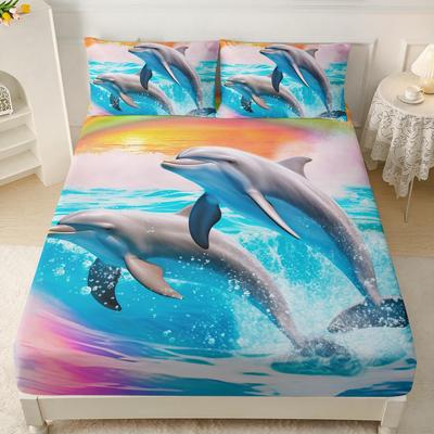 Undersea Creature Dolphin Pattern Mattress Three-Piece Digital Printing Bedding Set Adult Children