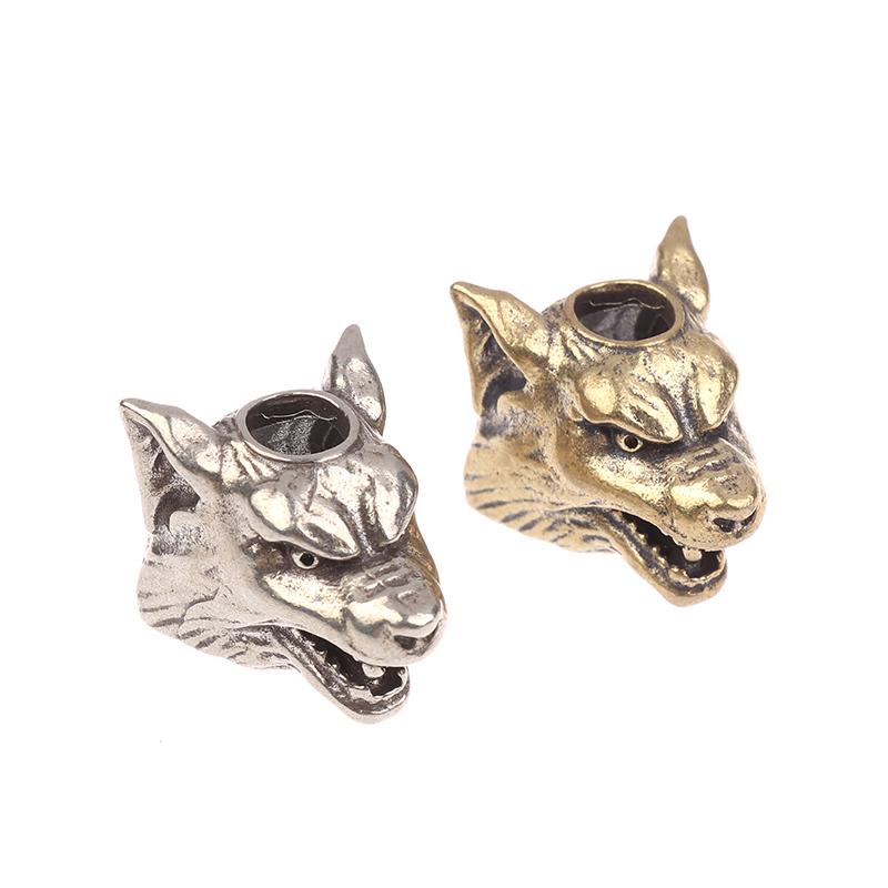 Zvíře Vlk Bojovník Hlava Socha Mosazný Korálek z Paracordu pro Deštník DIY Ručně Vyráběný Lanyard Šperkové Doplňky Venkovní Nástroj Přívěsek