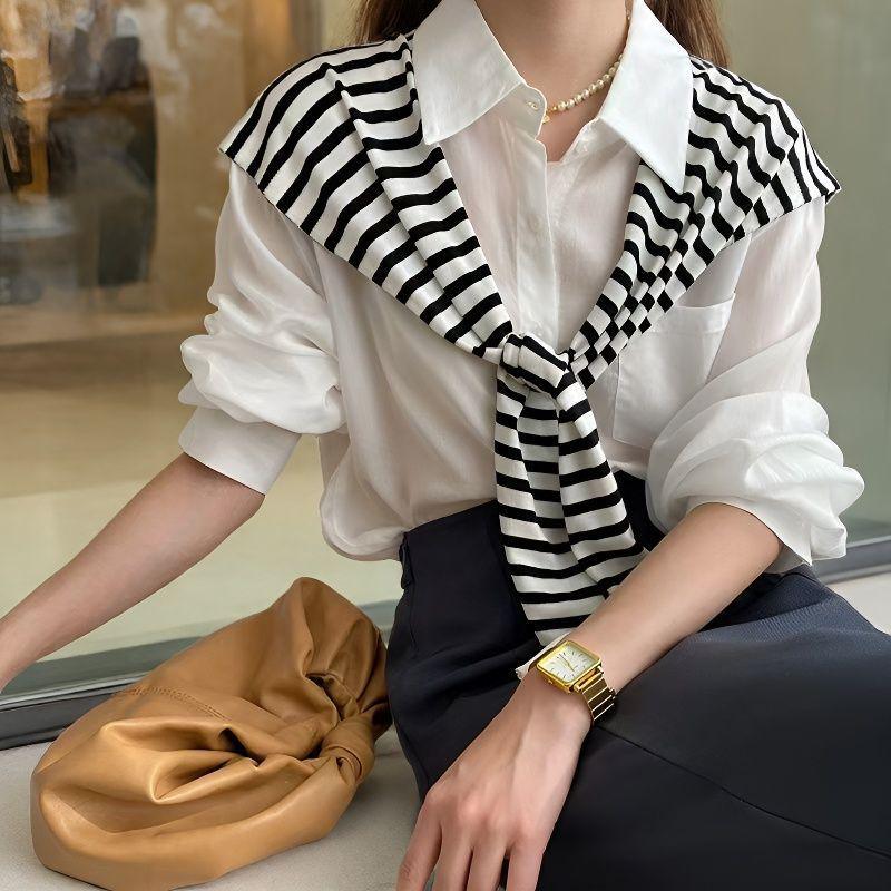 Korean-Style Striped Shawl Shirt: Versatile Summer Sun Protection and Travel Cover-Up
