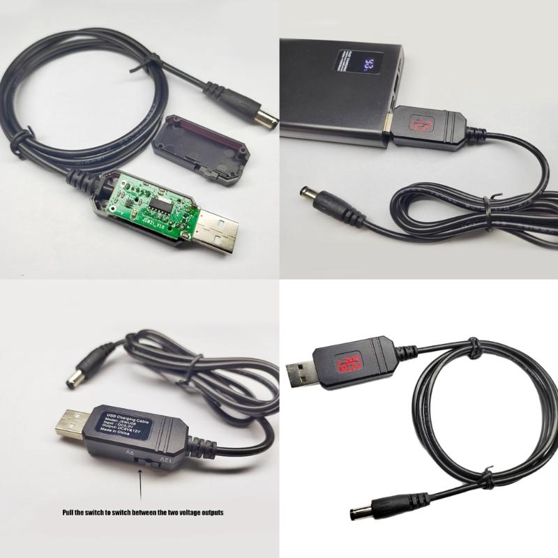 Digital Display Steps up Power Cord 5V to 9V 12V Output DC5.5X2.1 Connectors USB Charging Cable with Digital Screen