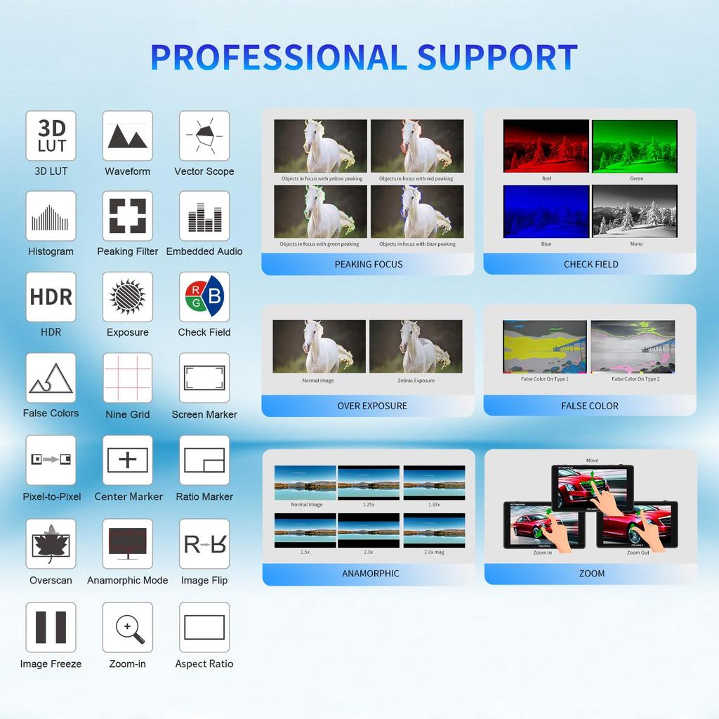 FEELWORLD T10 Monitor do aparatu DSLR z 3D i 1920x1200 HDMI oraz Zestaw zasilania zewnętrznego F970 10,1-calowy LUT, HDR, Forma fali, Ekran dotykowy, 2.0