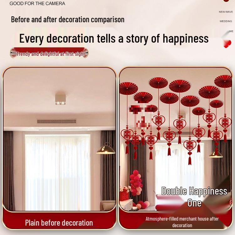 Double Happiness Wedding Ceiling Decorations: Bridal Bedroom & New Home Fan Ornaments