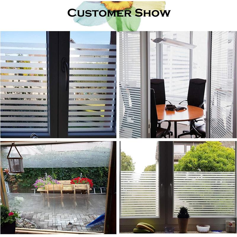 Frosted Window Film Privacy Window Sticker Non Adhesive Window Vinyl Film Removable Static Cling Window Film Striped Pattern
