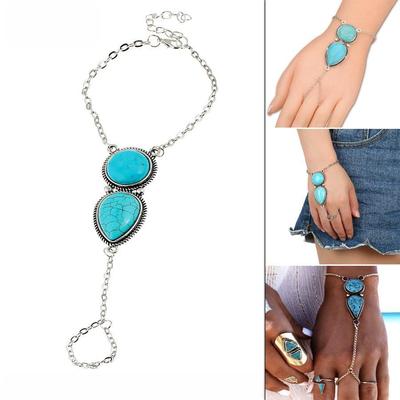 Böhmisches Ethnisches Türkisfarbenes Wassertropfen Fingerarmband für Sommerstrand