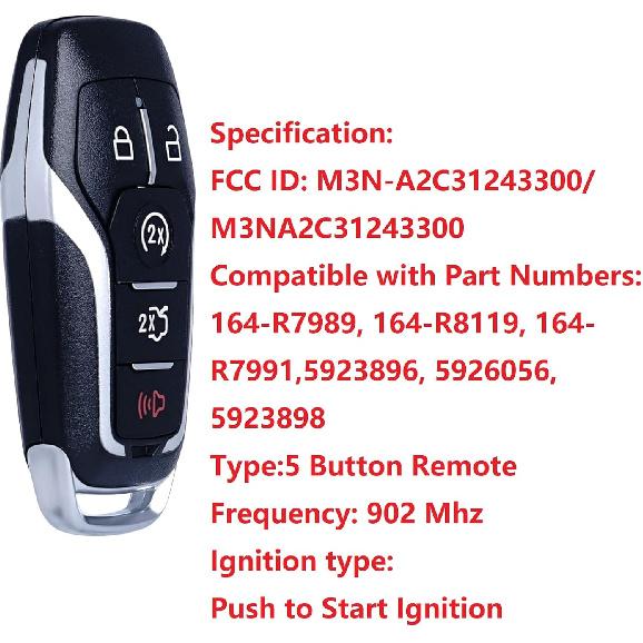 MechanMagic Key Fob Replacement Compatible for Ford Explorer 2016-2017 Edge Mustang Fusion Titanium Lincoln MKZ MKC 2014-2016 MKX 2016- Smart Car
