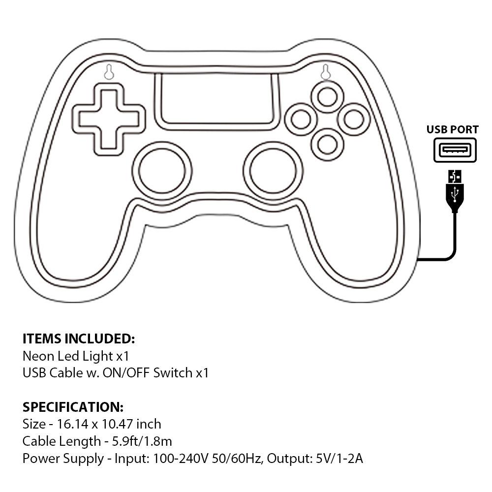 LED Neon Game Controller Light - Gaming Room DIY Decoration Sign