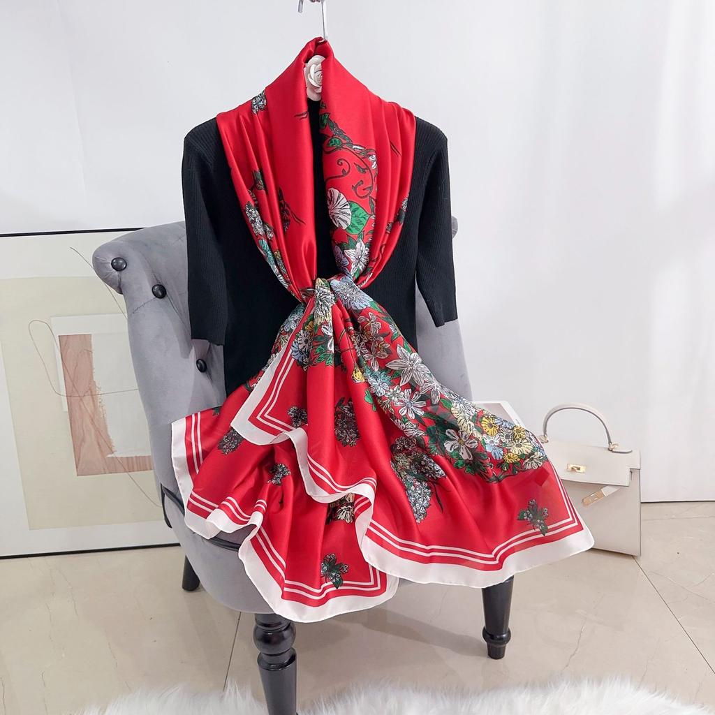 Elegant Floral Print Scarf for Women - Silky Polyester, Perfect for Beach, Sun Protection & Windproof - Fashionable Accessory