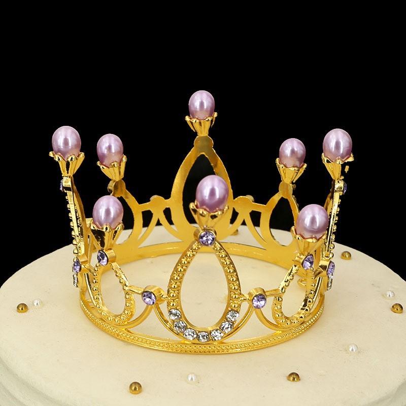 Flowers Children's Alloy Round Crown Hair Accessories Bridal Jewelry Cake Baking Highlight Pearl Crown