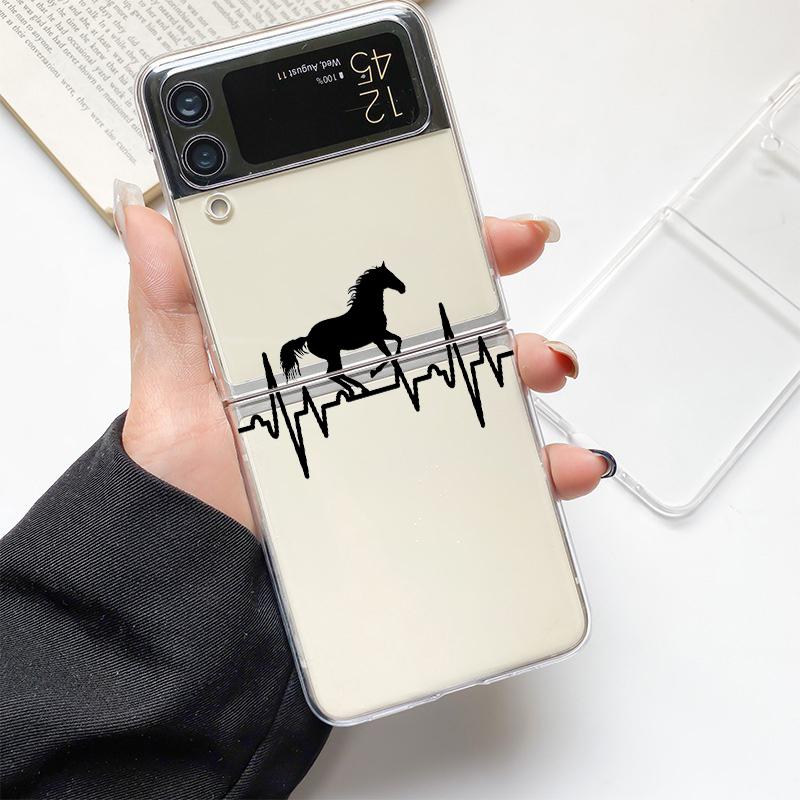 Phone Case For Samsung Galaxy Z Flip 3 4 5 Hard Folding Clear PC Bumper Animal Art Horse For Samsung Z Flip 6 Back Cover