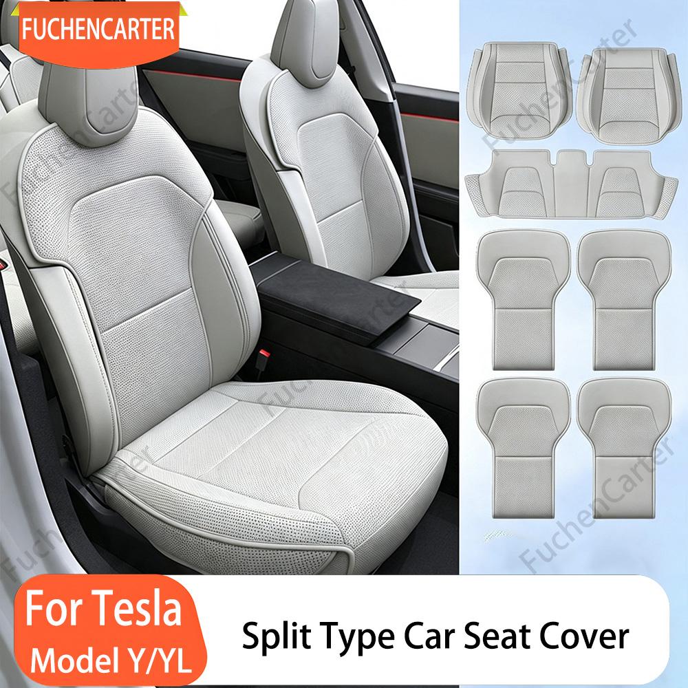 Four Seasons Universal PU Ventilated Seat Cushions For Tesla Model Y YL Juniper 2025+, Split Single Seats & Rear Back Row Set