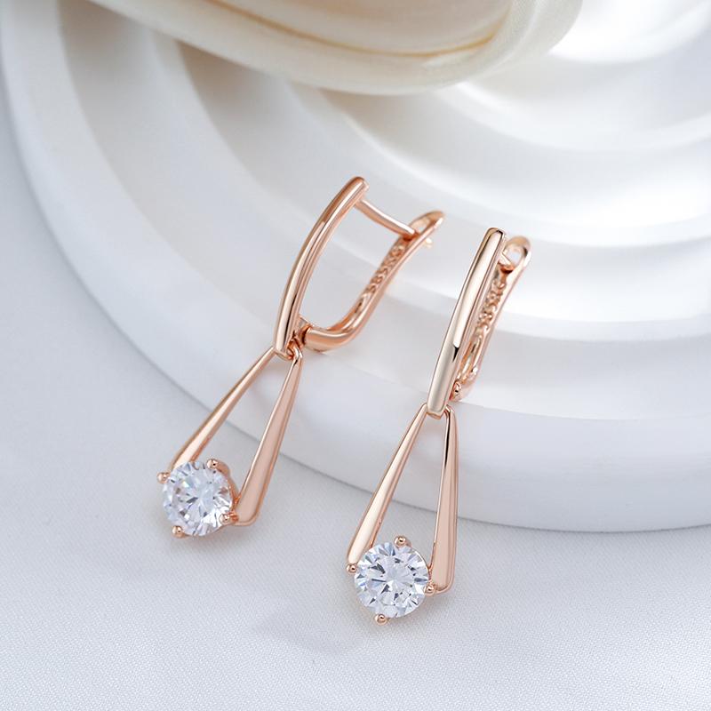 Simple Kienl Shiny Zircon Natural Drop Earring For Women Luxury Rose Gold Color Long Earring High Quality Daily Jewelry