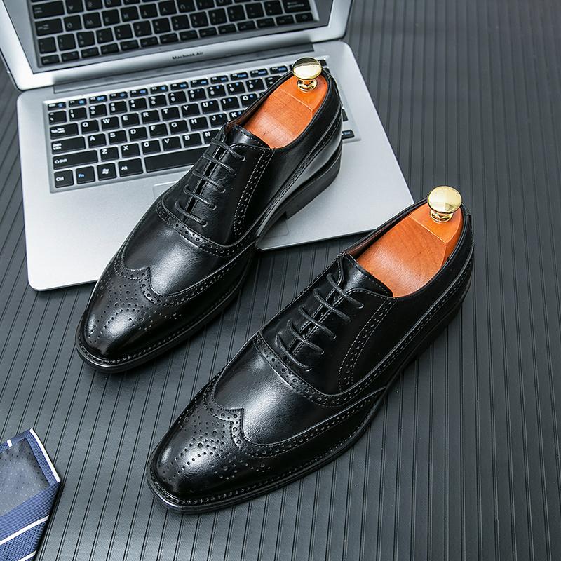 Fashion High Quality Classic Vintage Block Shoes for Men Shoes Black Lace Up Business Office Formal Shoes Banquet Party Shoes Men Shoes