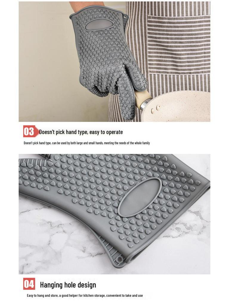 Silicone Non-Slip Heat Resistant Oven Gloves - Anti-Scalding, Ideal for Baking and Microwaves.
