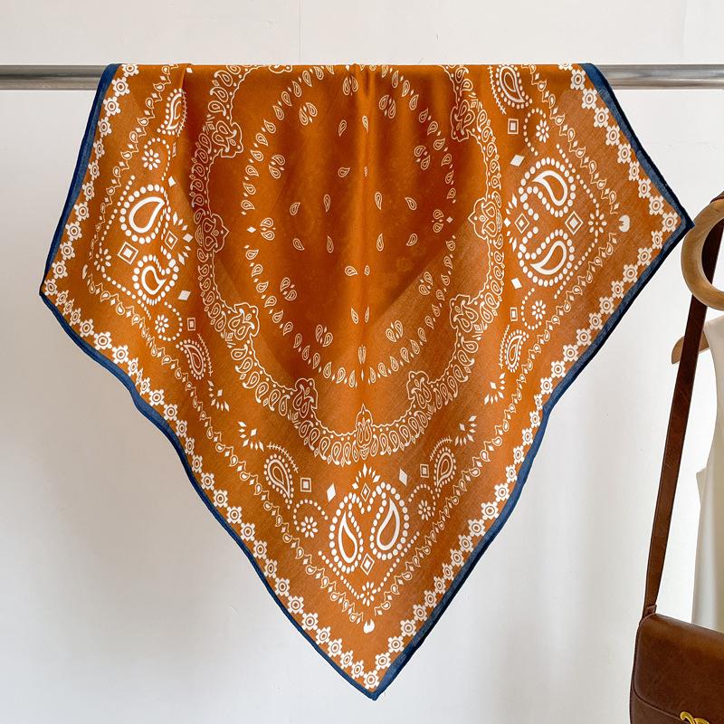 Orange Cashew Flower Cotton and Linen Hair Scarf  Small Square Scarf  Women's Thin Scarf  Linen Headscarf  Versatile Shirt