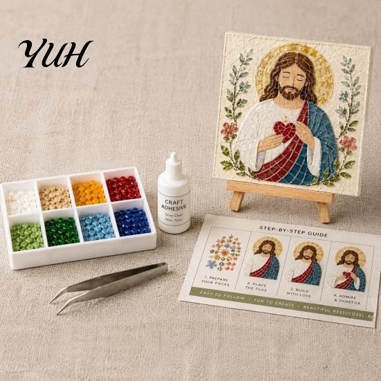 Meaningful Spiritual Art Projects Christian Sea Glass Kit, DIY Religious Mosaic Kit for Adults, Faith Bible Based Creative Hobbies Inspired