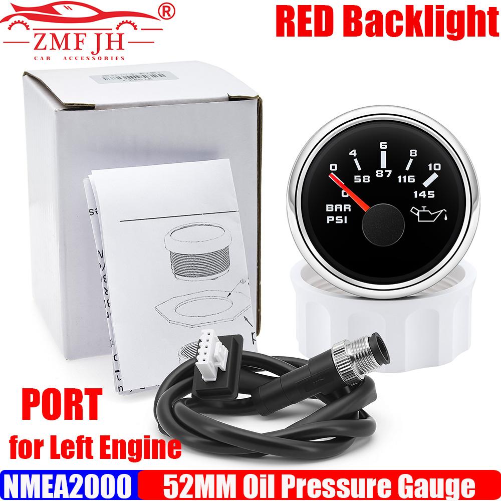 ZMFJH NMEA2000 52MM Oil Pressure Gauge M12 Plug 0-10Bar,0-145PSI Oil Press Meter PORT STBD Red LED for Marine Boat Yacht Vessel