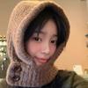 Women's Autumn Winter Cycling Large Head Circumference Wool Hat Warm Ear Protection Scarf Integrated Knitted Hat