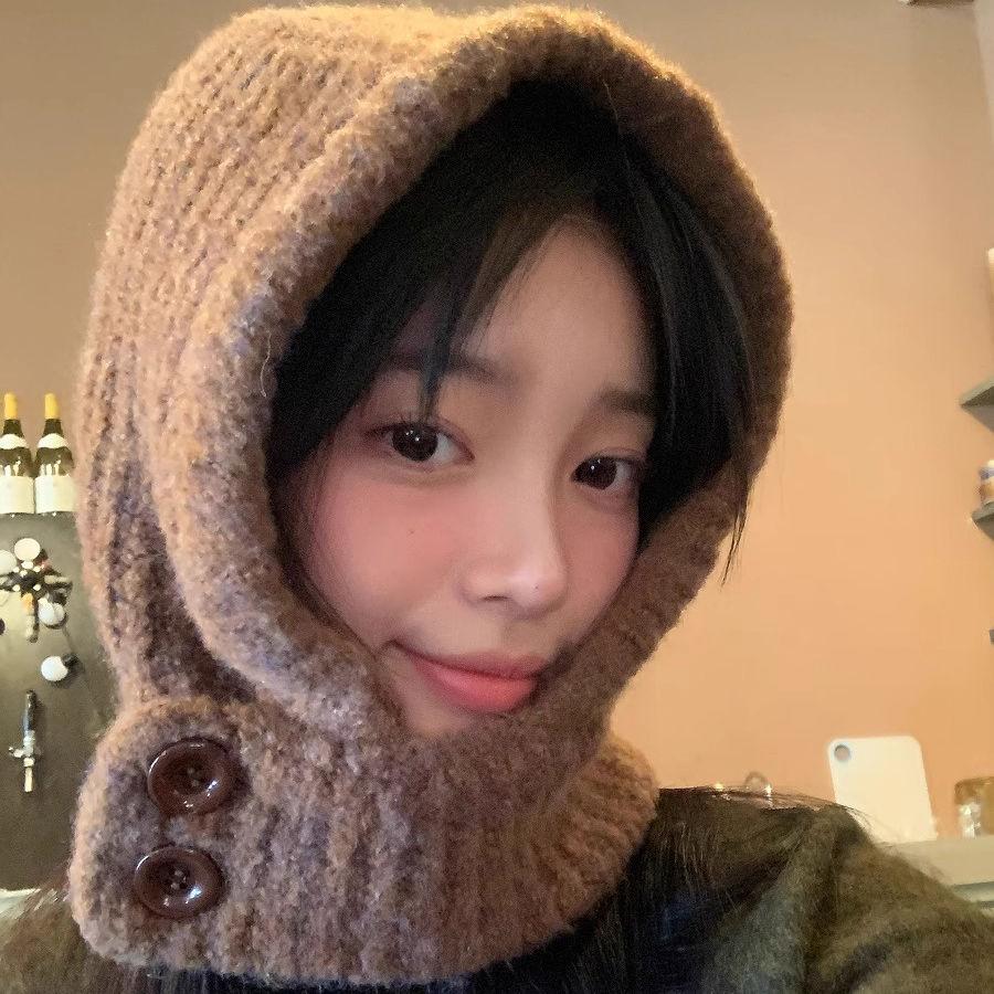 Women's Autumn Winter Cycling Large Head Circumference Wool Hat Warm Ear Protection Scarf Integrated Knitted Hat