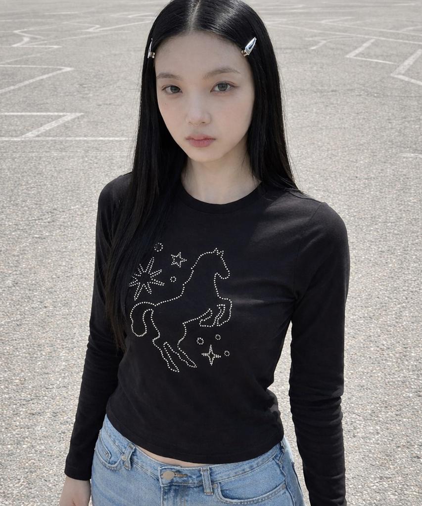 GRAVER [Unisex] Stud Dots Pony Long Sleeve T-Shirt_3 Colors