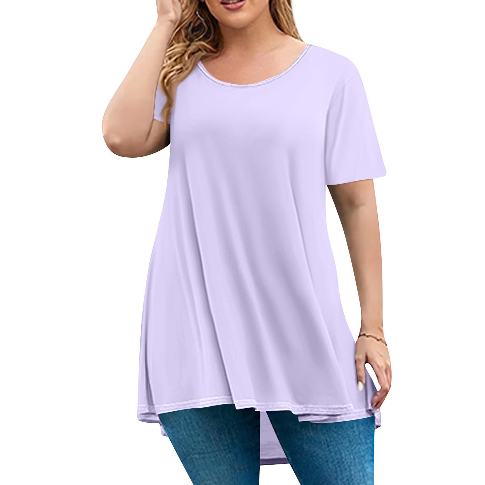 

Жіночий модний однотонний вільний пуловер великого розміру з круглим вирізом і короткими рукавами XXXL