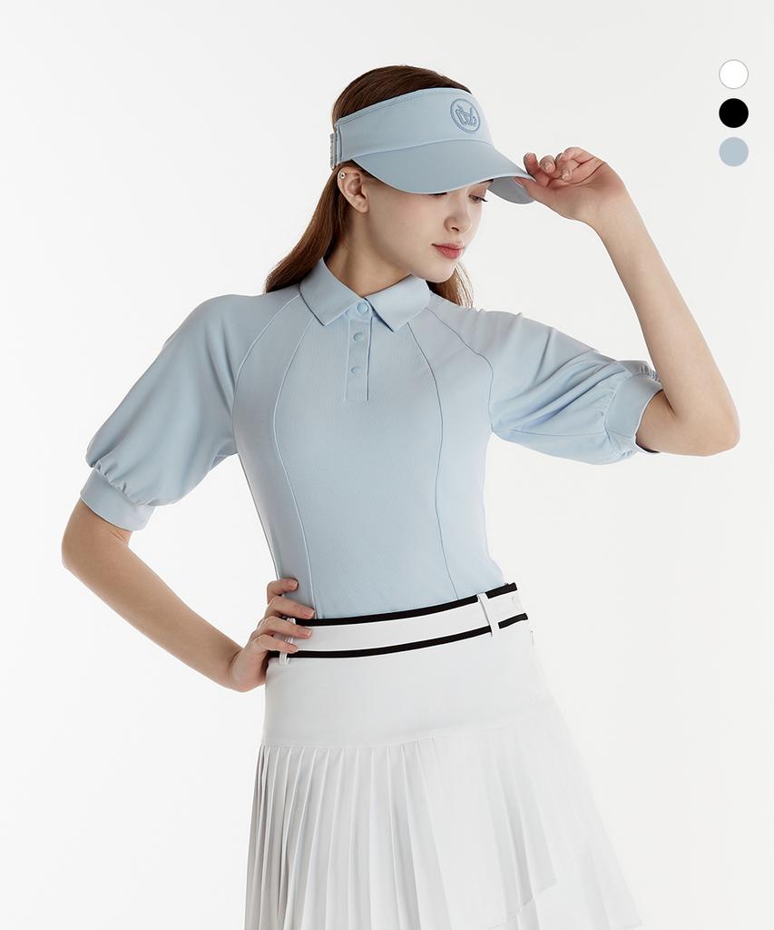 DUVIK Women'S Puff Sleeve Slim Fit Y-Collar T-Shirt De2Wts122