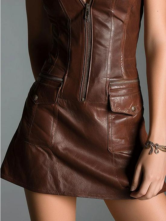 2025 Women's V-Neck Sleeveless Leather Biker Dress - Europe & America Fashion