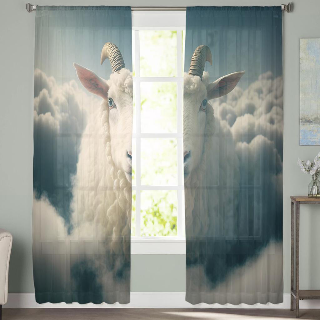 Owce Niebo Białe Chmury Przezroczyste Zasłony Do Salonu Sypialni Pokoju Dziecięcego Tiulowa Dekoracja Okna Draperie