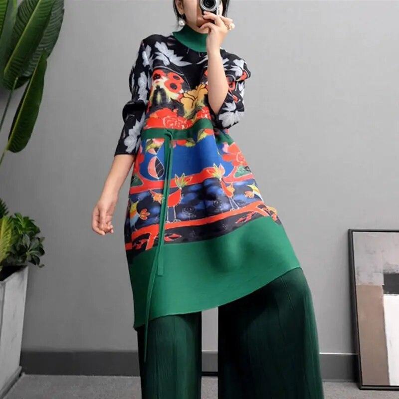 Jarní nové volné polodlouhé skládané šaty Dámské sukně v etnickém stylu s potiskem, šněrovací šaty