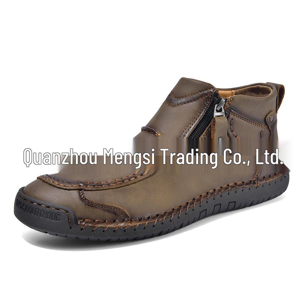 Men's Mid-Top Martin Boots - Size 48, Handmade Casual Autumn/Winter Shoes