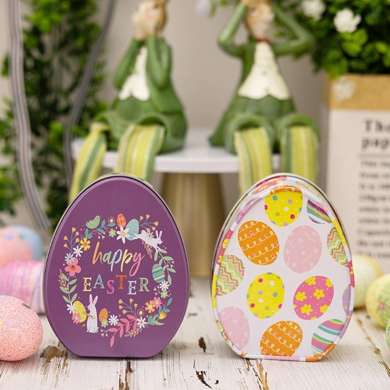 Iron Box Easter Candy Box Tinplated Eggshells Pattern Container for Party Organizing and Displaying
