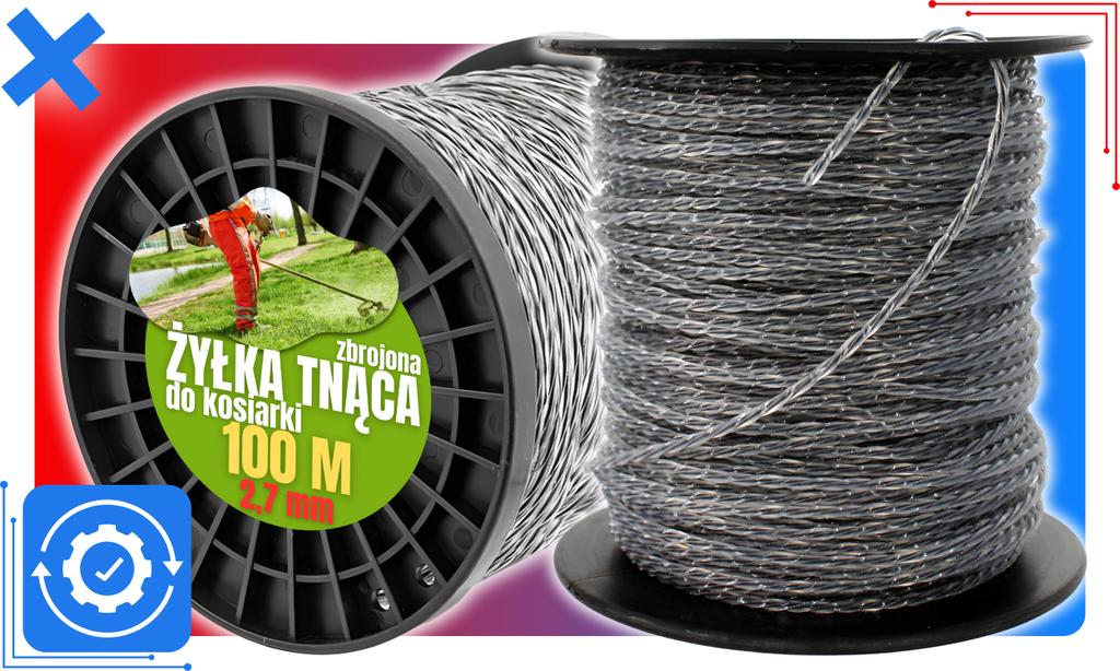 Reinforced Cutting Line for Trimmer Heads, Brushcutters, Grass Trimmers, Strong 2.7mm 100m