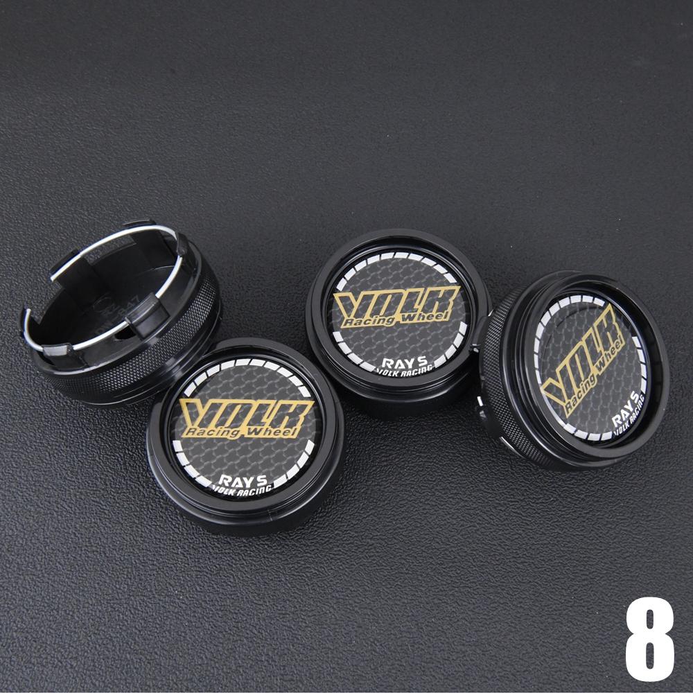 4PCS JDM Sport Rim Cap Clip 62mm VOLK RAYS Emblem Sticker Wheel Center Hub Caps Car Cover Cap Black & Silver