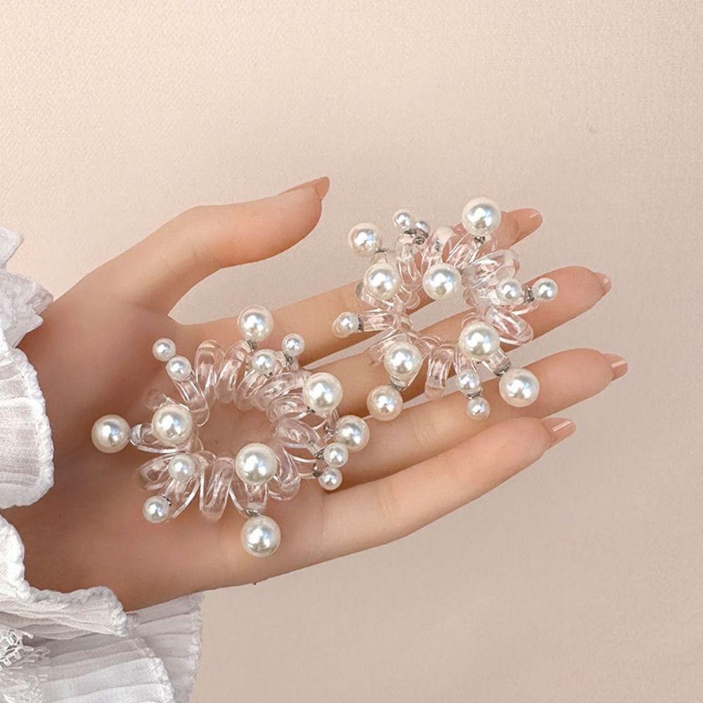 TPU Transparent Hair Ring Elastic Pearl Ponytail Holder Vintage Telephone Line Hair Rope  Daily
