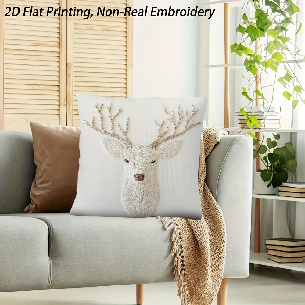 1 Pièce Housse de Coussin Décorative Minimaliste Nordique Cerf, Impression Double Face 2D Housse de Coussin Douce en Polyester Pour Décoration de Canapé de Maison, Chambre à Coucher, Voiture