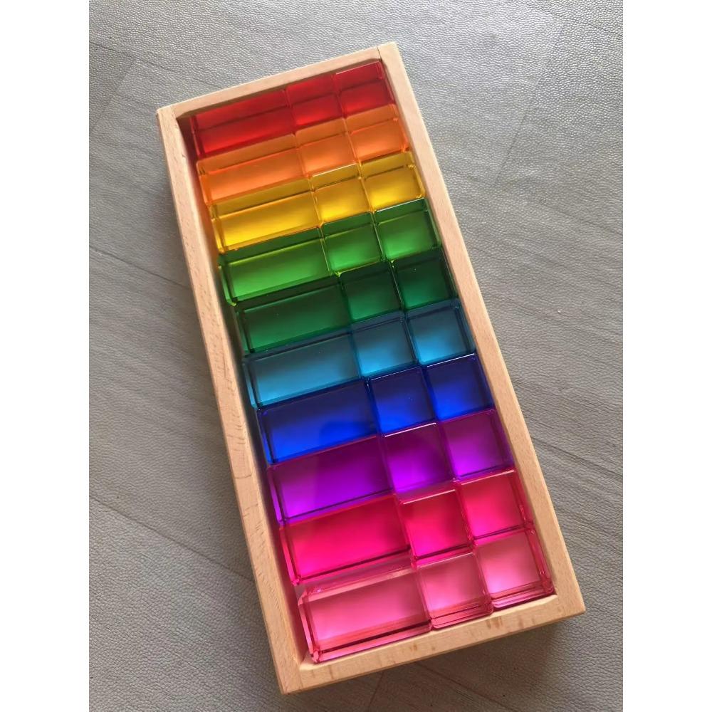 Nový design Montessori hračky prohlédnou duhové Lucite stohovací bloky Akryl Vysoce transparentní pro děti Open Play