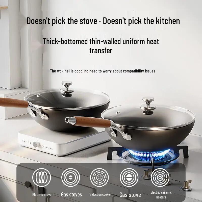 ZISIZ Non-Stick Cast Iron Wok for All Stoves