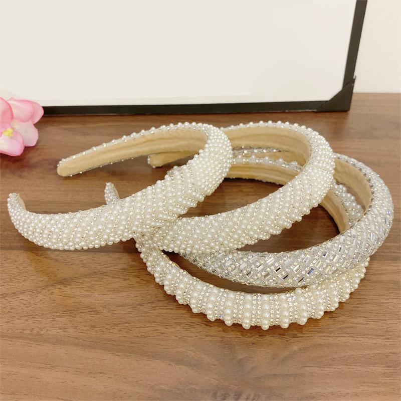 Barock Vintage Perle Glasperlen Schleife Stirnband Mode Haarband Voll Strass Schwamm Haarband Haarschmuck