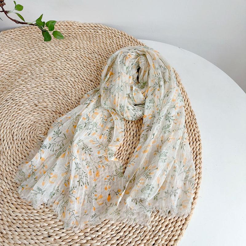 100% linen elegant printed spring/summer/autumn thin neck protection and sun protection women's scarf