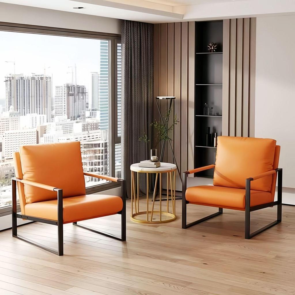 Compact Leather Wrought Iron Chair with Backrest for Home or Office