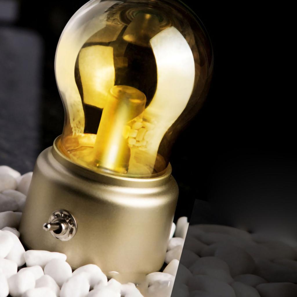 Night Light USB Rechargeable Bulb Shape Continuous Light Dormitory Desk Lamp for Bedroom Bedside