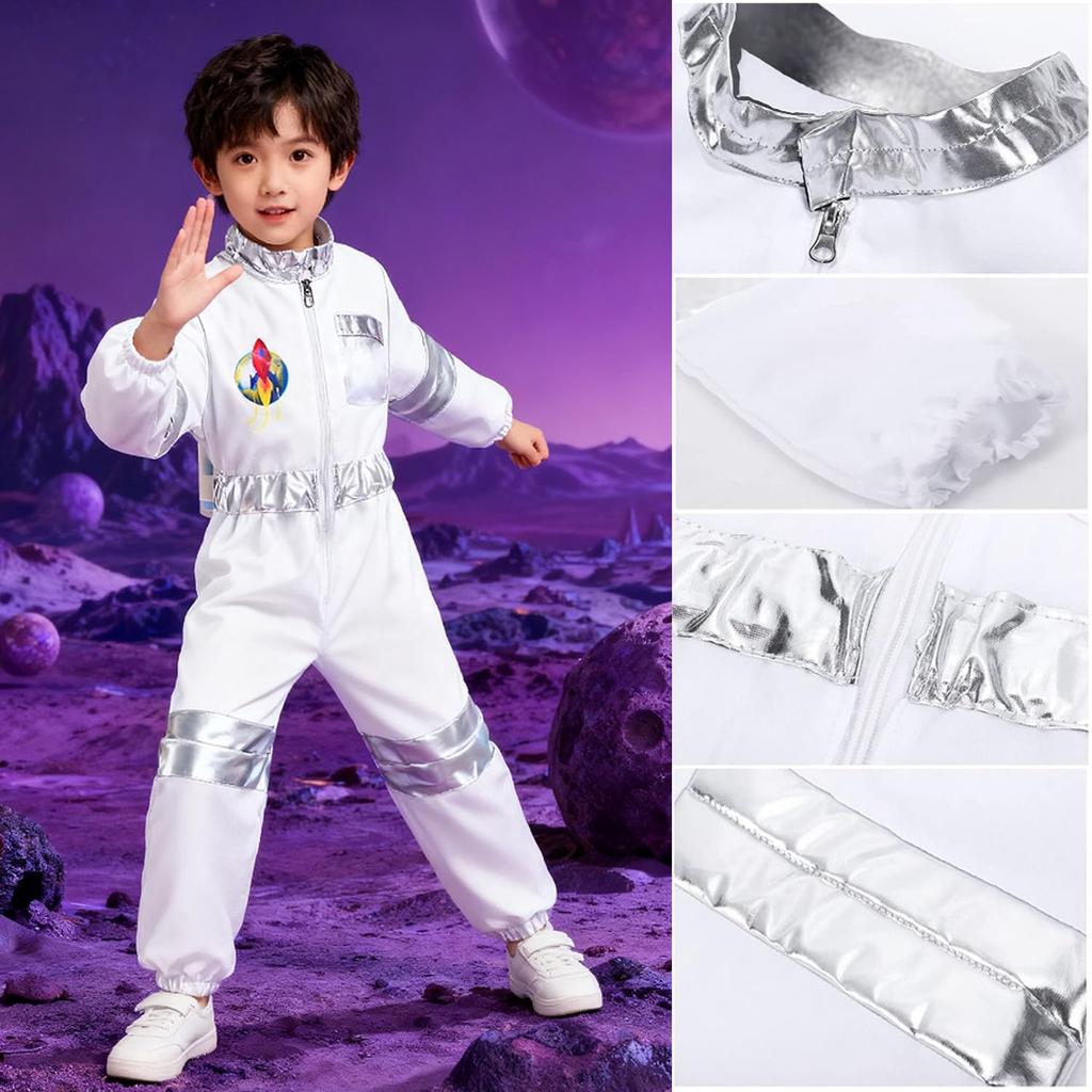 AOTYP Astronaut Costume Set with Perfect for School and Cultural White 140 Kids' 3-Piece Gloves, Birthdays, Christmas, Halloween, Parties, Festivals,