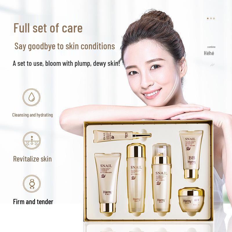 Schnecken-Feuchtigkeits-Sechs-Teile-Hautpflege-Set: Feuchtigkeitsspendende & Regenerierende Lotion & Creme Geschenkbox