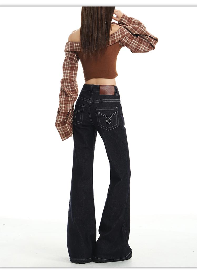 Romon Spring and Autumn Women's Jeans Danny Deep Blue Micro Pull up Pants