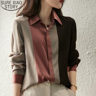 Elegante Vintage Langarm Damen Blusen Herbst 2024 Hit Farbe Polo Kragen Lose Arbeitshemd Knopf Freizeitkleidung 18146