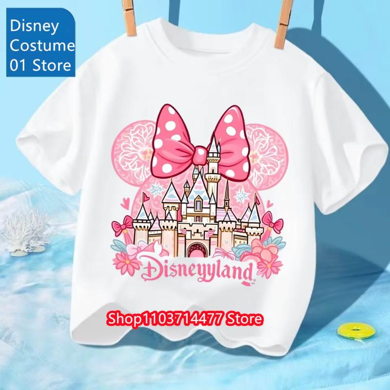 

2025 Футболка с замком Минни и Микки Маусом Свежее лето Футболки для мальчиков и девочек Унисекс Женские хлопковые топы большого размера S