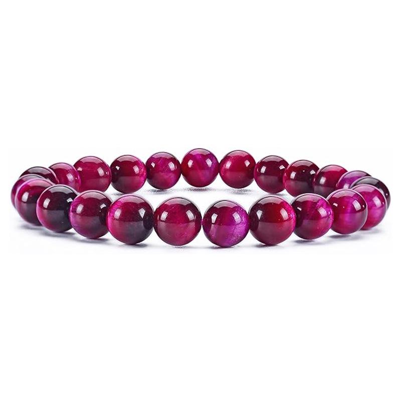 8mm Tiger Eye Crystal & Agate Beaded Bracelet - Handmade Elastic String