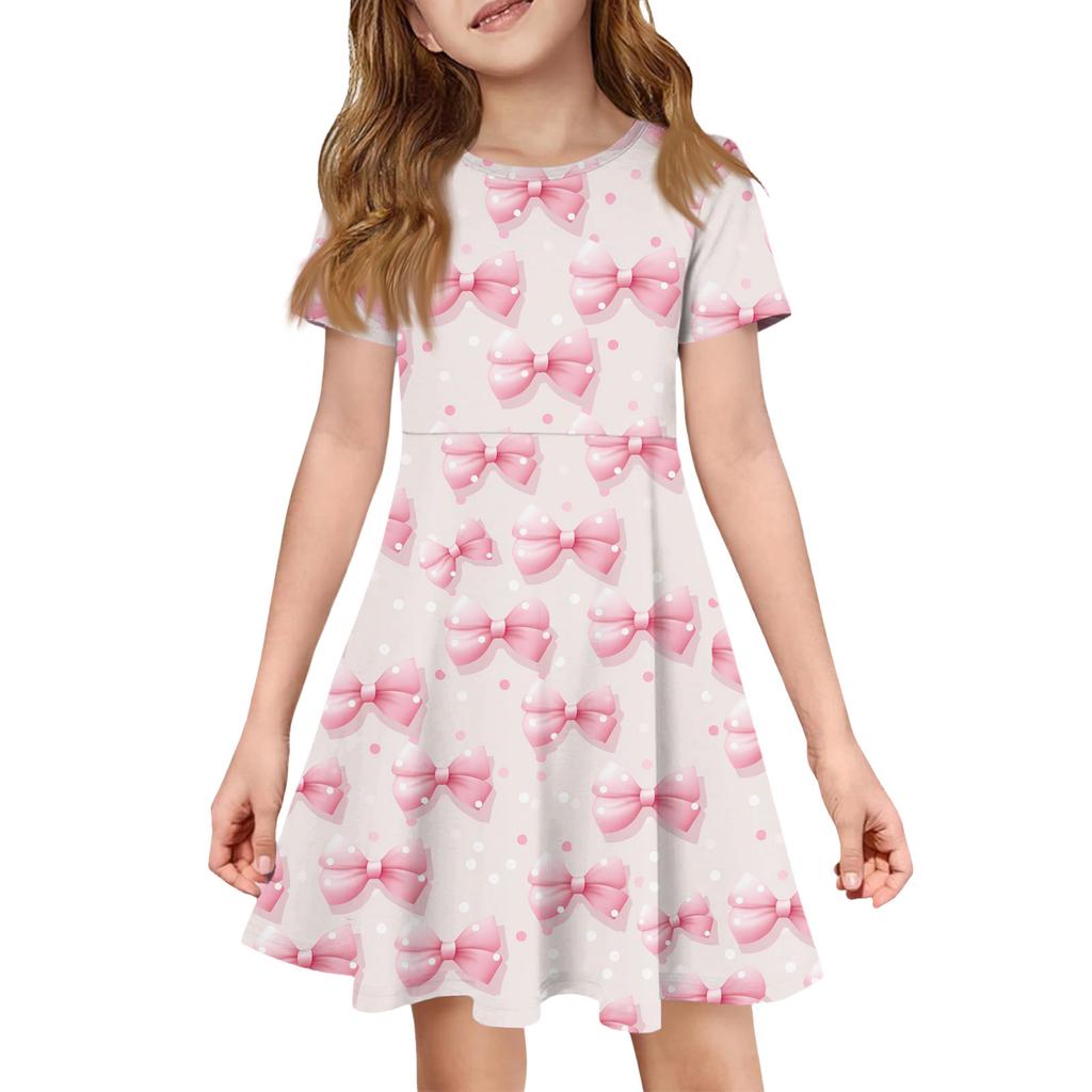 Girl Summer Dress Color & Print Short Sleeve Dress With Pocket Casual Dress Shorts Sleeve Party Dress Easter Day